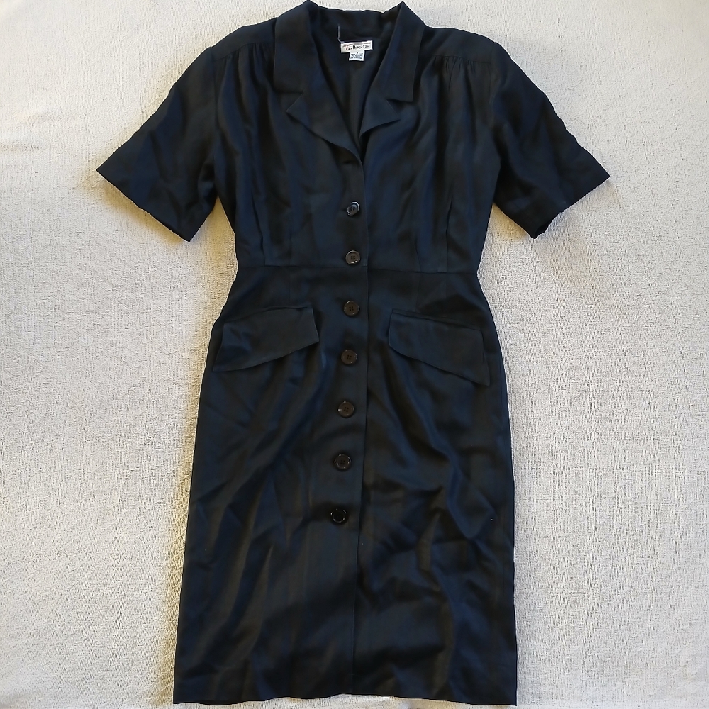 Talbots Black Short-Sleeve Button-Front Sheath Dress